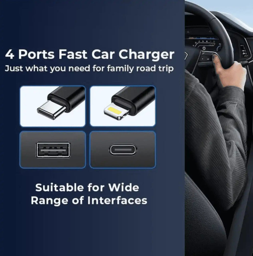 4-in-1 Retractable Car Charger – Fast Charging With RGB Light