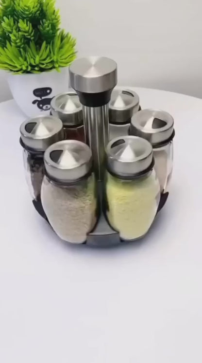 6-Piece Revolving Glass Spice Rack Set