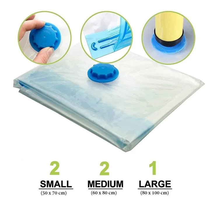 5-Piece Vacuum Storage Bags, With Manual Hand Pump