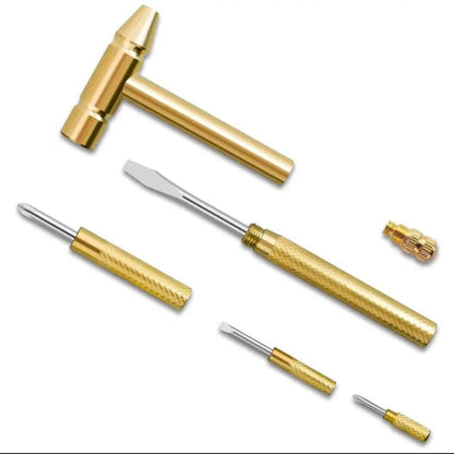 5-in-1 Mini Brass Hammer & Screwdriver Set