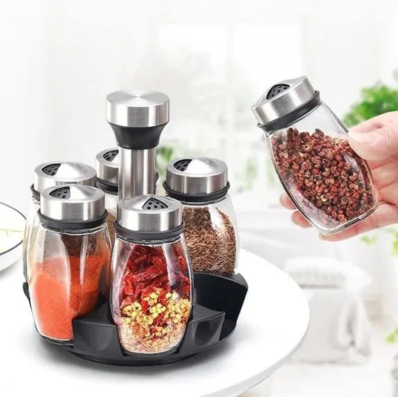 6-Piece Revolving Glass Spice Rack Set