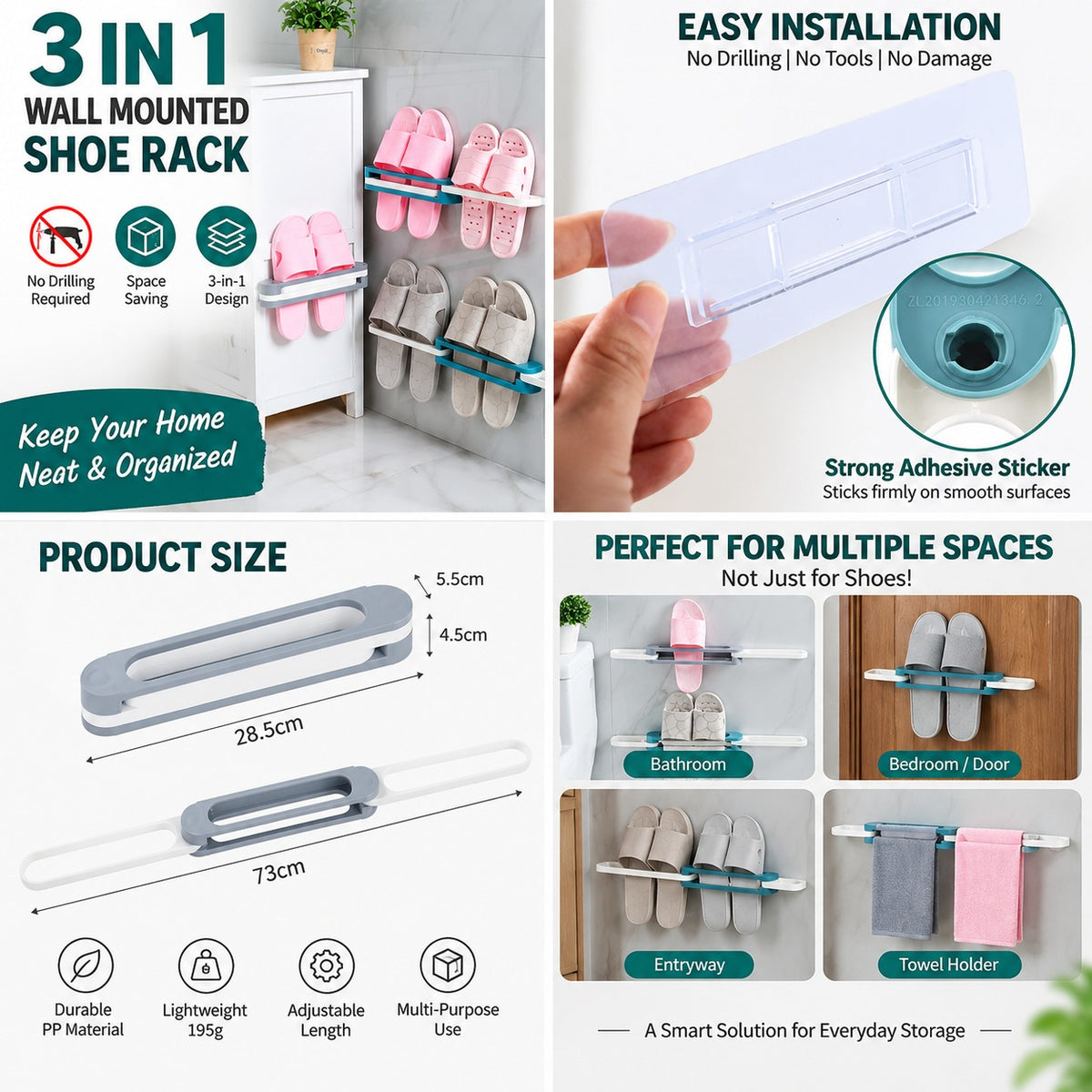 3-in-1 Wall Mounted Shoe Rack