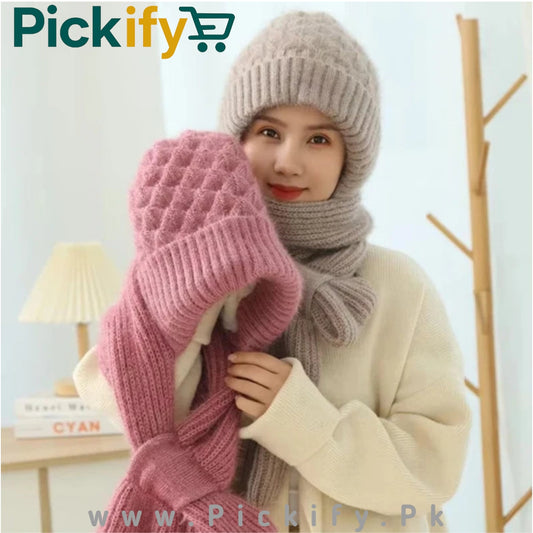 Women Winter Cap With Scarf