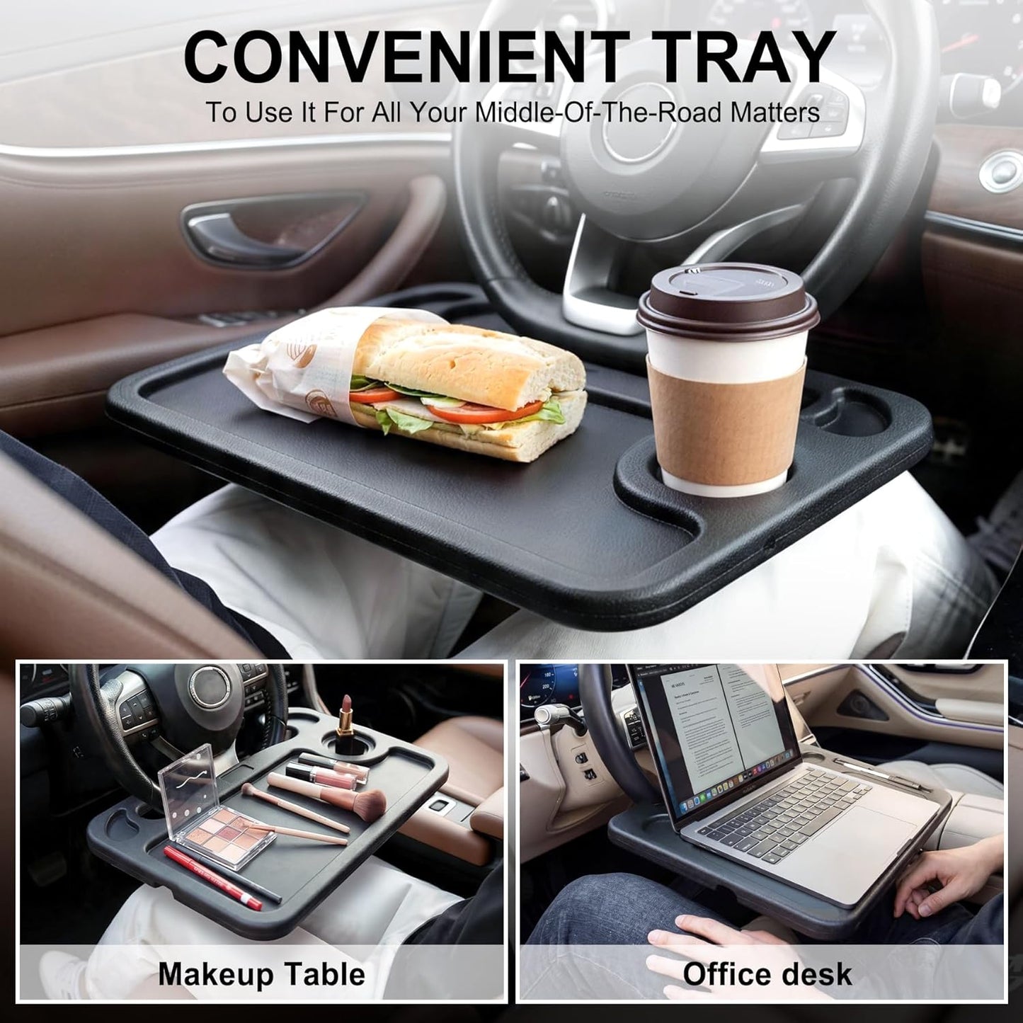 Car Steering Wheel Tray – Portable Desk for Laptop & Food