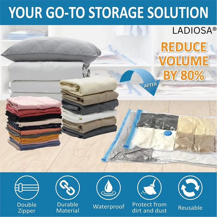 5-Piece Vacuum Storage Bags, With Manual Hand Pump