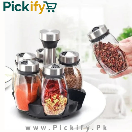 6-Piece Revolving Glass Spice Rack Set