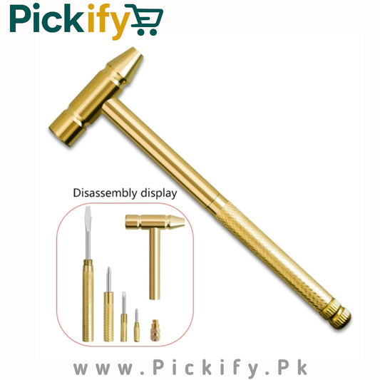 5-in-1 Mini Brass Hammer & Screwdriver Set