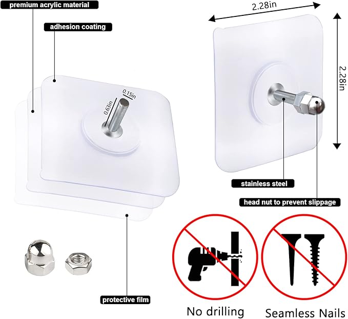 Screw Hooks Self-Adhesive, 10 PCs