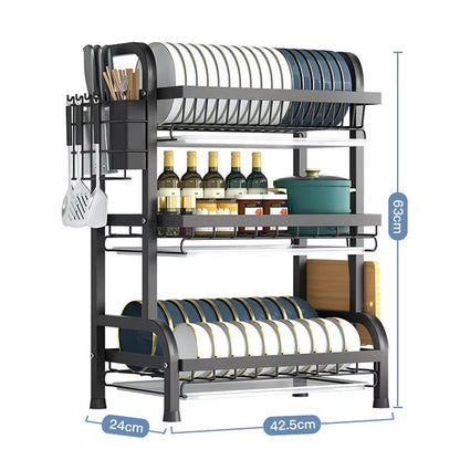 3-Tier Kitchen Dish Drying Rack with Utensil Holder & Drain Trays