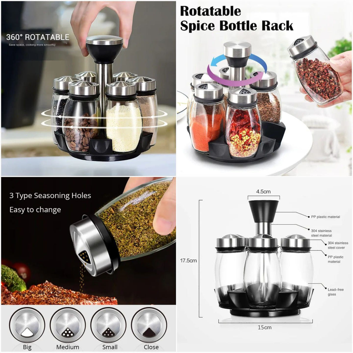 6-Piece Revolving Glass Spice Rack Set