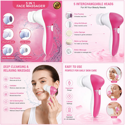 5-in-1 Facial Massager & Cleanser Brush Set