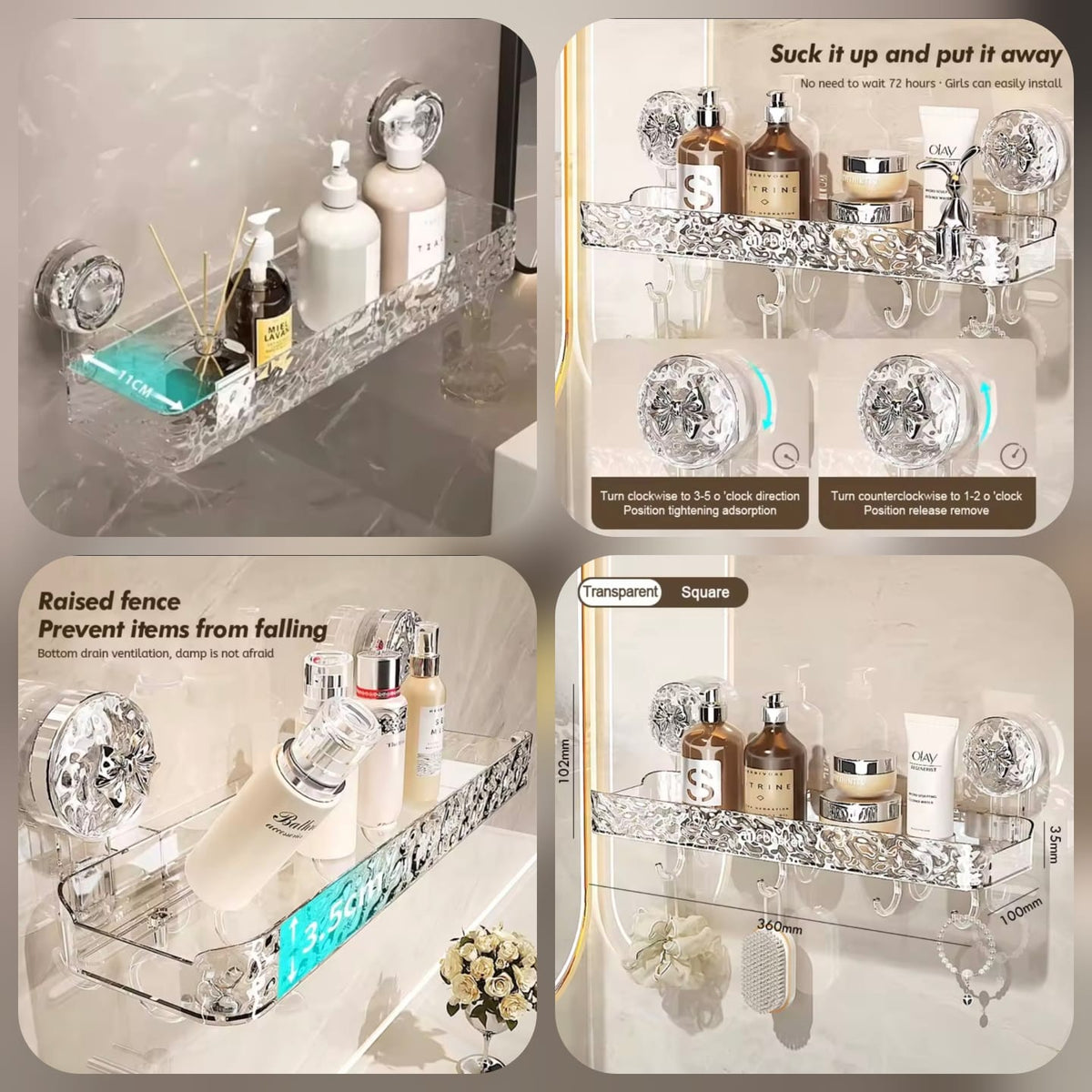 Luxury Suction Shelf With Hooks