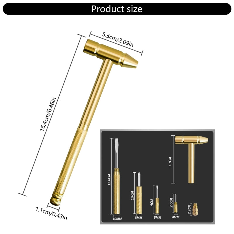 5-in-1 Mini Brass Hammer & Screwdriver Set