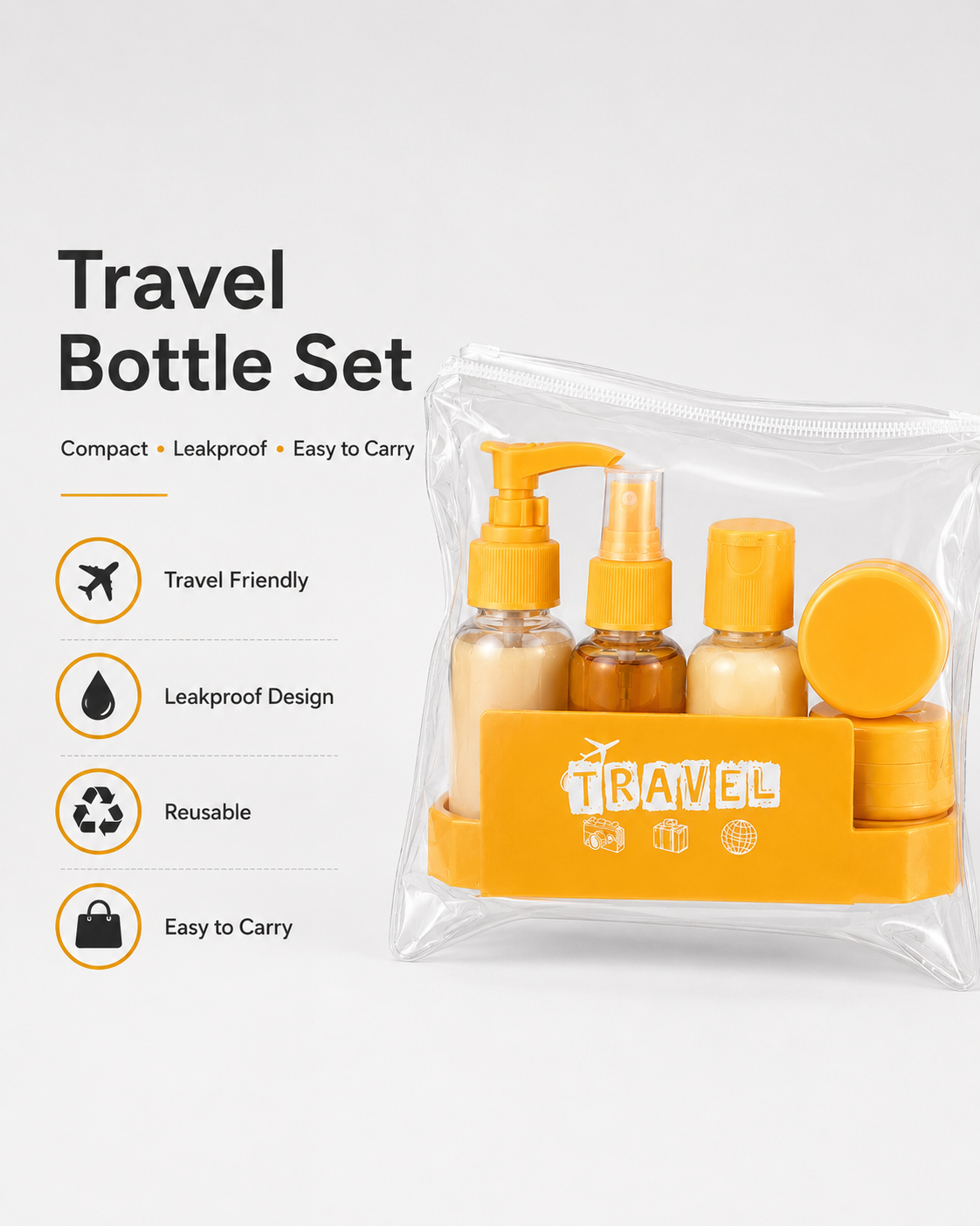 6-in-1 Travel Kit With Clear Zipper Pouch