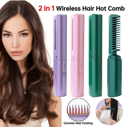 Wireless Hair Straightener Comb - USB Rechargeable