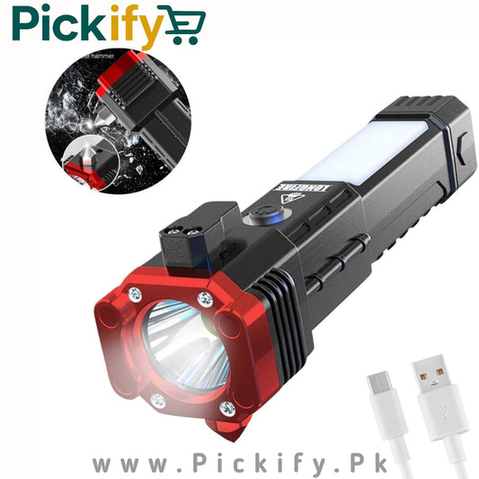 Rechargeable Flashlight With Safety Hammer
